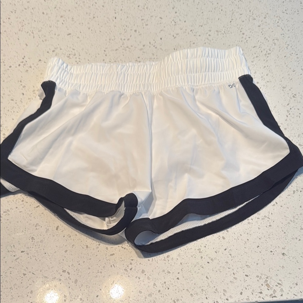 DSG White and Black Athletic Shorts with Elastic Waistband